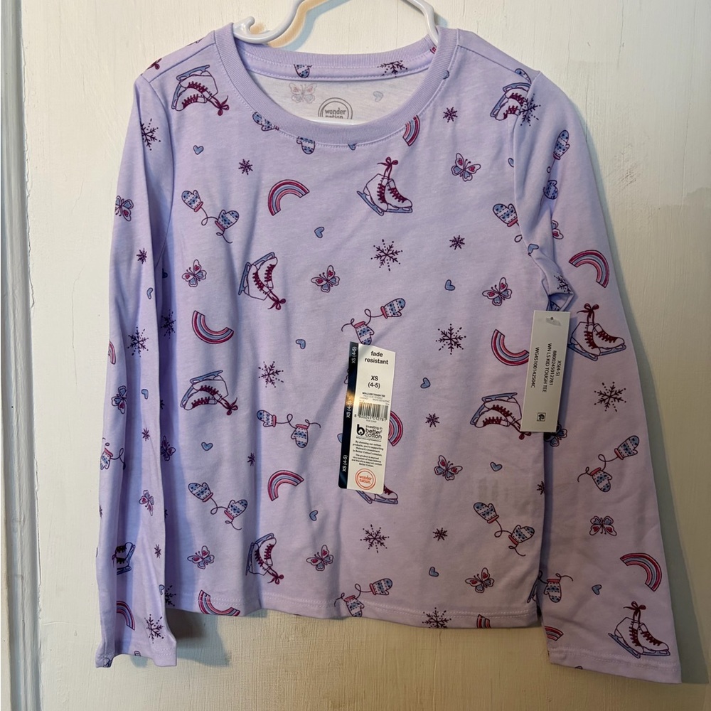 Wonder Nation Lavender Long Sleeve Tee with Fun Prints